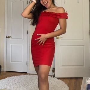 Zara Red Off-Shoulder Mini Dress